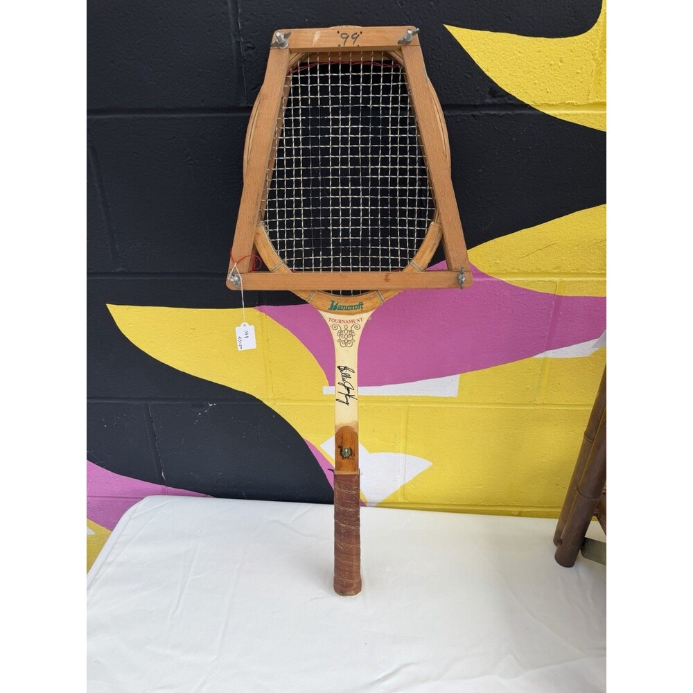 Vintage Wooden Tennis Racquet Billie Jean King Signature with Wood Press